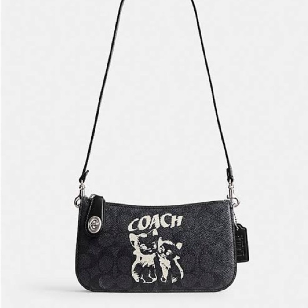 Coach Lil Nas X Collection Black shoulder purse with Signature Cats